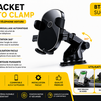 Bracket BT-030S Auto Clamp - Support Téléphone Voiture