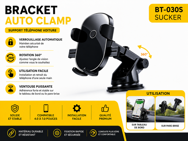 Bracket BT-030S Auto Clamp - Support Téléphone Voiture