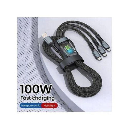Câble 3-en-1 100W Fast Charging - USB vers Lightning + USB-C + Micro-USB