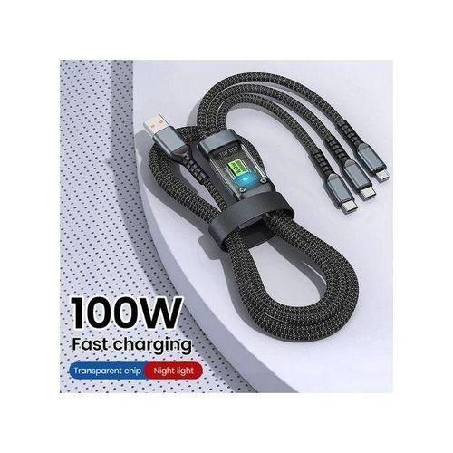 Câble 3-en-1 100W Fast Charging - USB vers Lightning + USB-C + Micro-USB