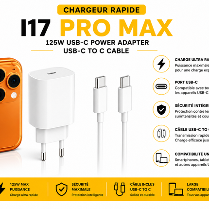 I17 Pro Max - Chargeur Rapide 125W USB-C