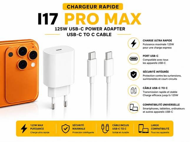 I17 Pro Max - Chargeur Rapide 125W USB-C