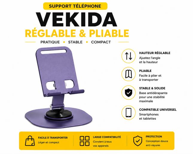 VEKIDA Réglable & Pliable - Support Téléphone