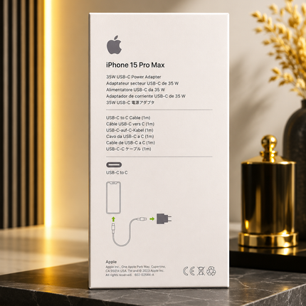 Apple iPhone 15 Pro Max - Chargeur Original 35W USB-C + Câble USB-C to C