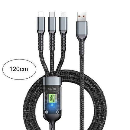 Câble 3-en-1 100W Fast Charging - USB vers Lightning + USB-C + Micro-USB