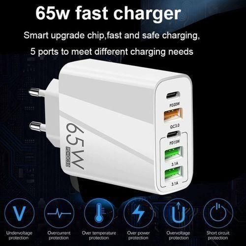 Chargeur Rapide 65W 5 Ports - 1 à 2 000 F