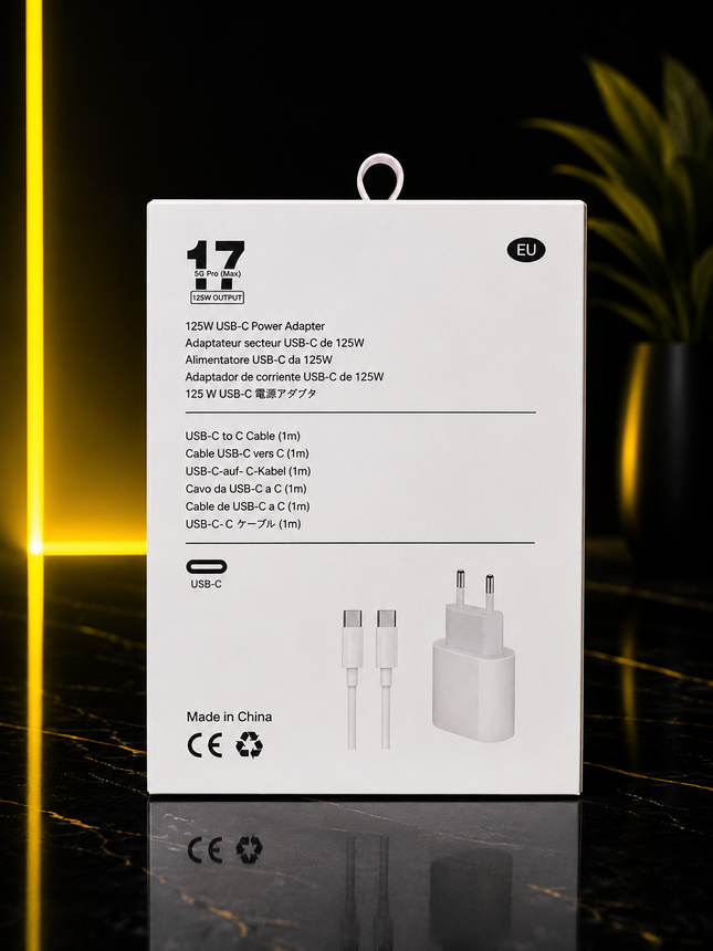 I17 Pro Max - Chargeur Rapide 125W USB-C + Câble 1m