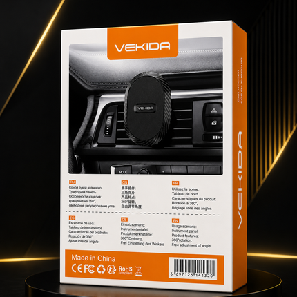VEKIDA Car Holder H-001 - Support Téléphone Voiture Tableau de Bord 360°