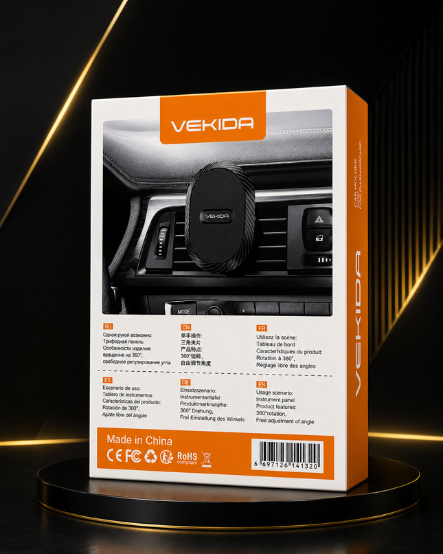 VEKIDA Car Holder H-001 - Support Téléphone Voiture Tableau de Bord 360°