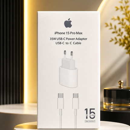 Apple iPhone 15 Pro Max - Chargeur Original 35W USB-C + Câble USB-C to C