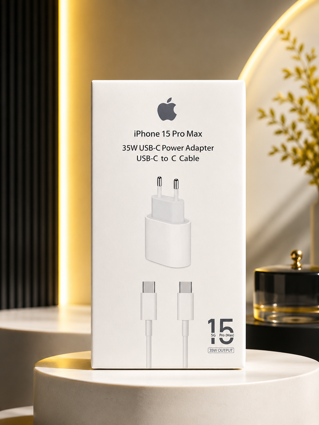 Apple iPhone 15 Pro Max - Chargeur Original 35W USB-C + Câble USB-C to C